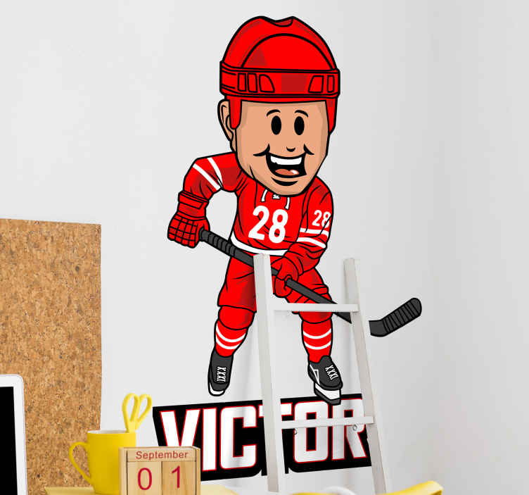 Sticker Mural Sport Joueur de hockey rouge avec nom