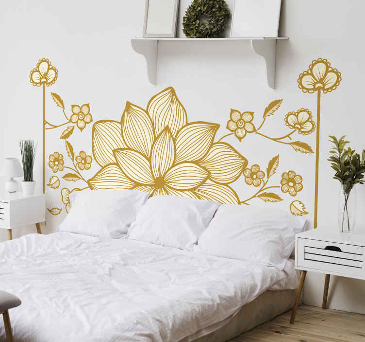 Vinilo cabecero cama conjunto floral paisley -