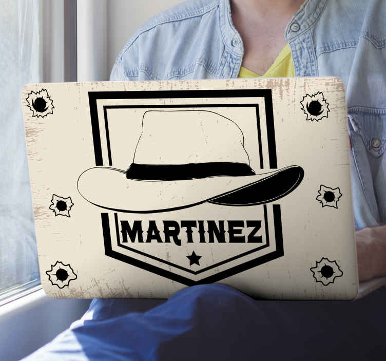 Sticker ordinateur portable Chapeau de cow-boy avec nom