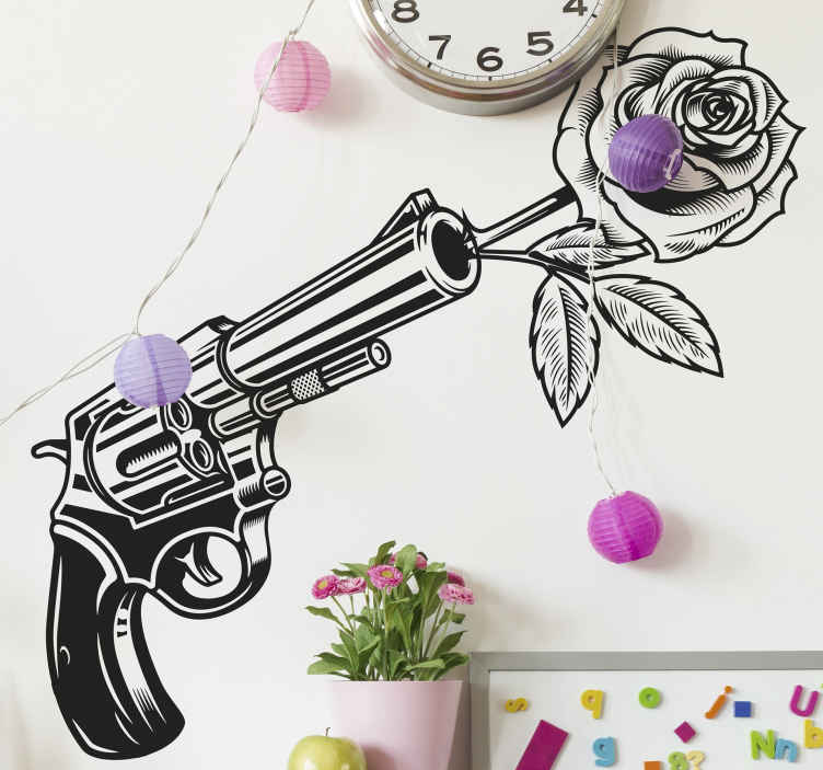 Sticker mural Revolver et rose