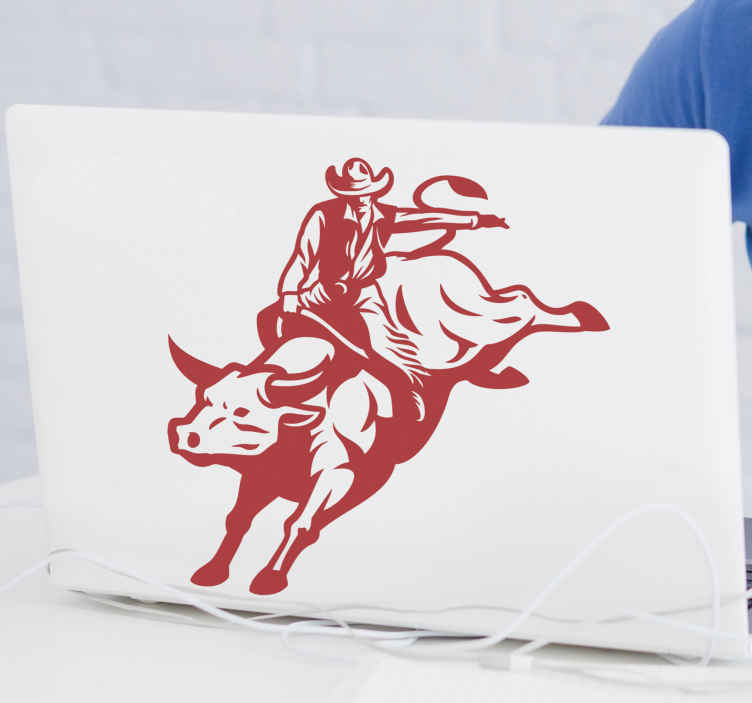 Sticker pc Cow-boy chevauchant un taureau