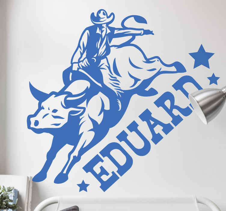 Sticker mural personnalisé Cow-boy chevauchant un taureau
