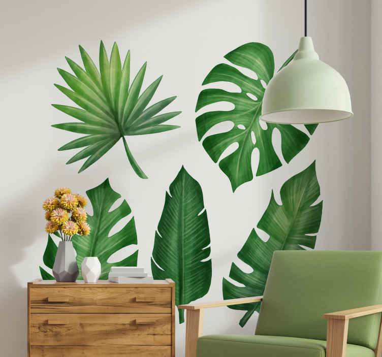 Autocollant mural plante art mural feuilles tropicales vinyle vert