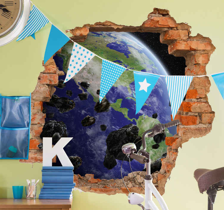 Sticker qui Trompe Oeil Effet optique météorite et terre