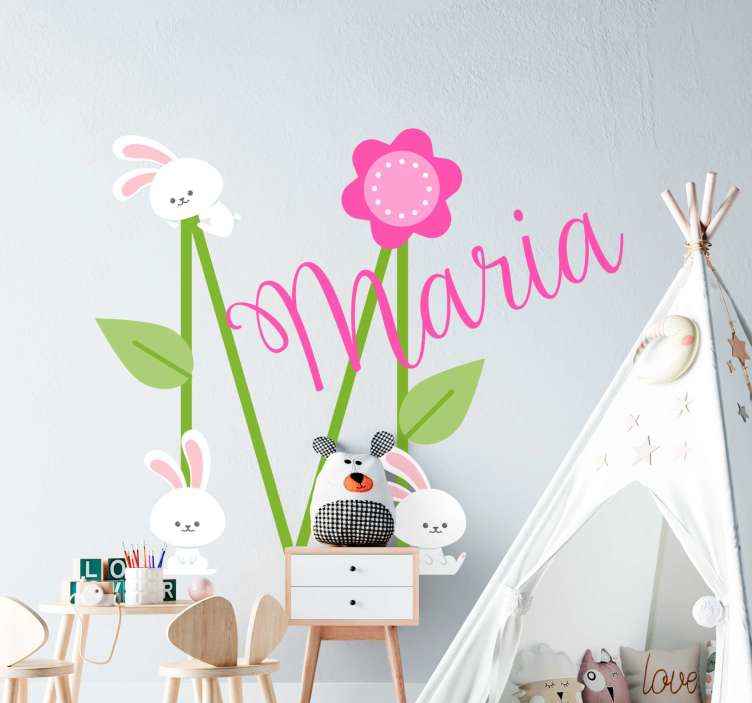 Sticker Mural Illustration Nom personnalisé avec des lapins