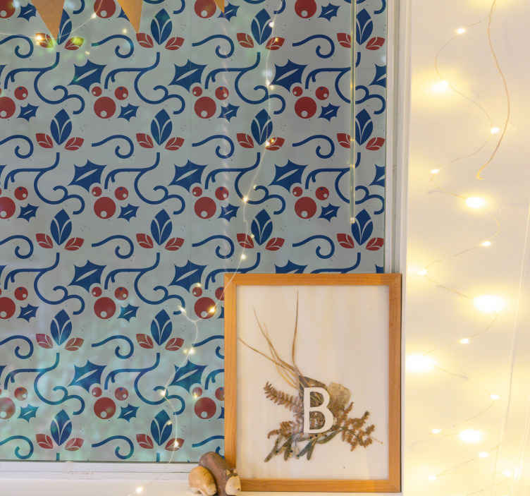 Sticker Vitre Noel Houx bleu et rouge