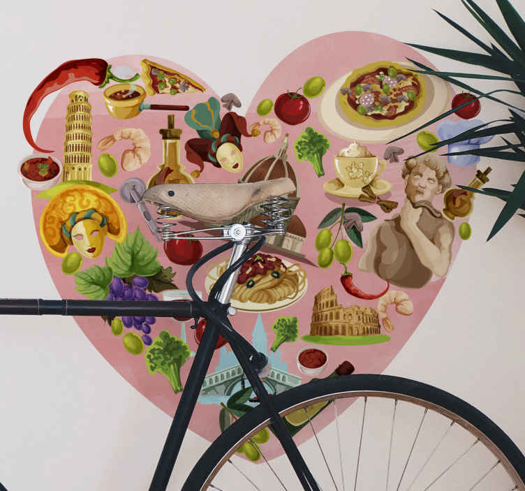 Stickers Mural Italie symboles en forme de coeur
