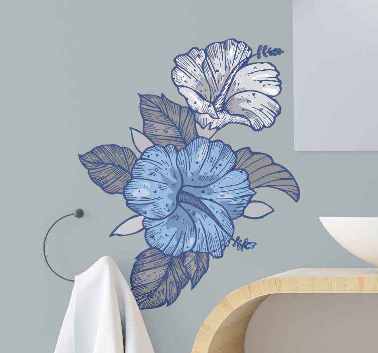 Stickers muraux FLEURS TOURNESOL bleu autocollant sticker mural plantes  feuilles printemps nature Décor pour chambre d'enfant