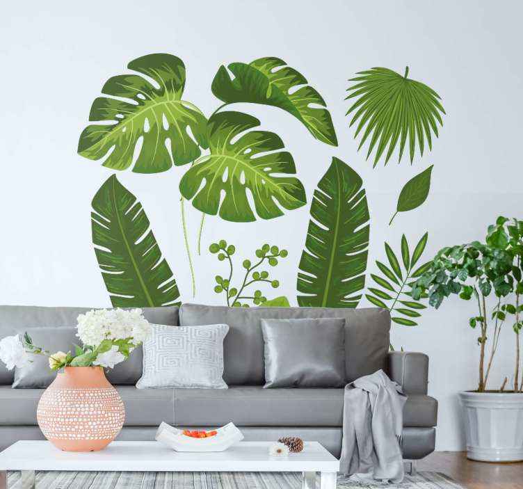 Plant Wall Stickers Art Mural Tropical Leaves Green Vinyl Decal Fadd Living Room 