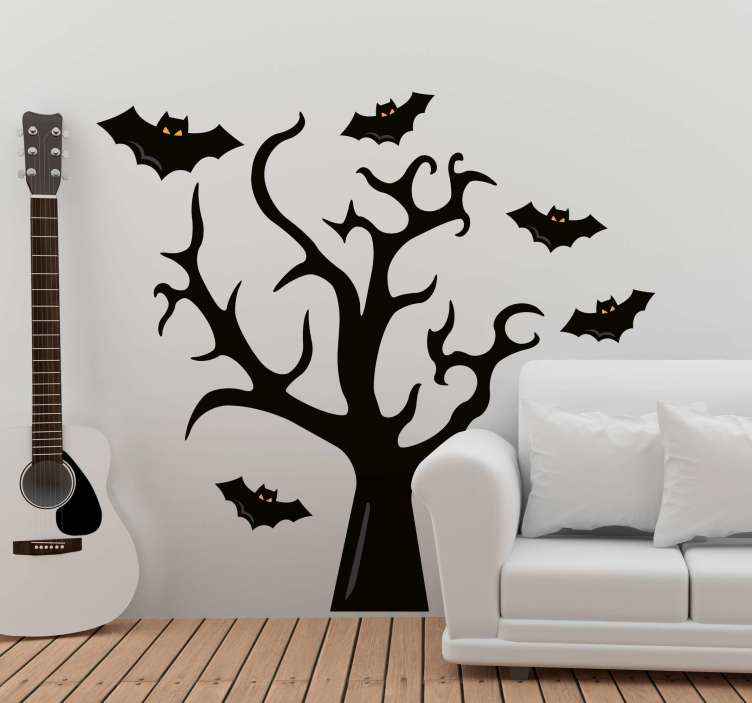Beautiful Young Witch and Bats Wall Decals Window Stickers Halloween Vinyl Decor