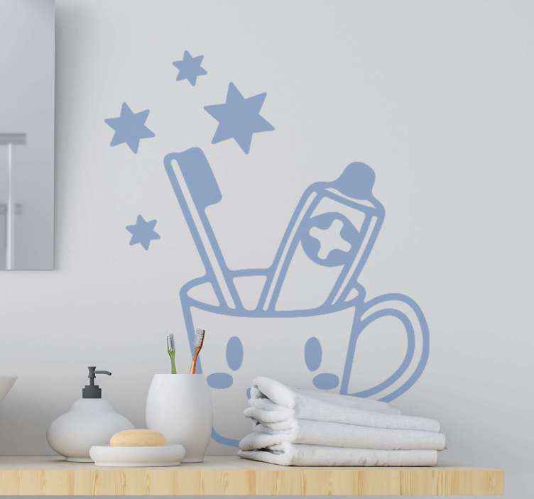 Brush Teeth and toothpaste holder Bathroom Stickers - TenStickers