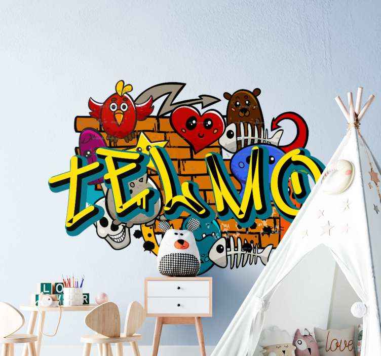 jiuyaomai Graffiti Nome Personalizzato Spray Art Adesivi murali per cameretta per Bambini Cameretta per Bambini Camera da Letto Home Decor Vinile Carta da Parati Decalcomanie Marrone 113X42 cm 