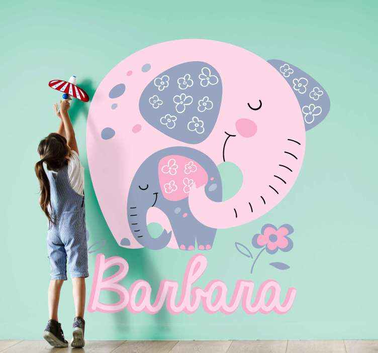 Sticker Animal Sauvage éléphant avec coeurs et nom