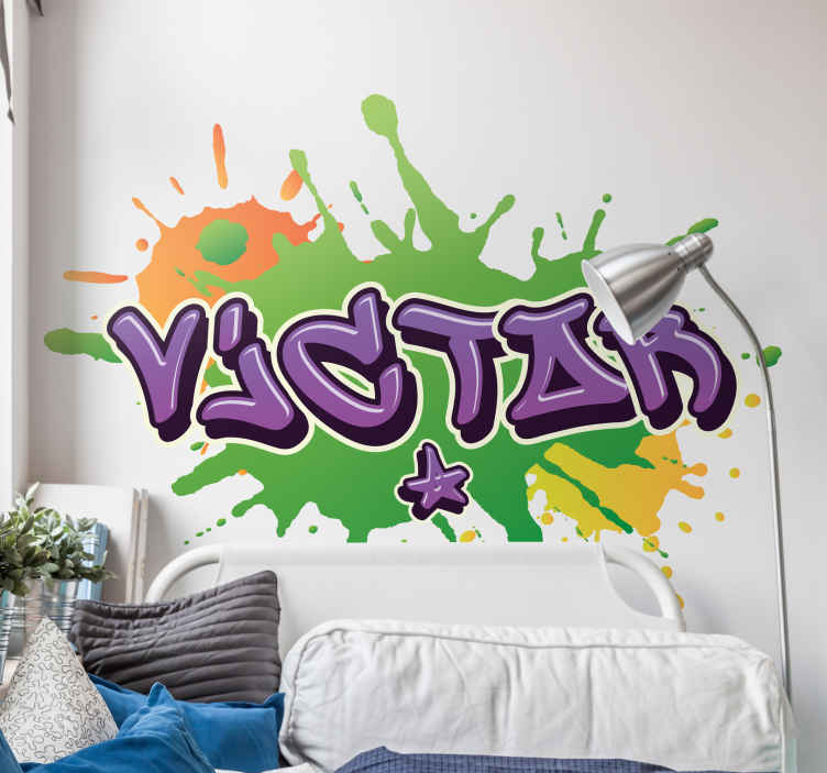 Vinilo decorativo de pared simulando graffitis. Personalizable con tu  nombre o palabras que quieras. Lleva el arte urbano a tu…