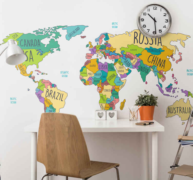 29.5 X 16.5 World Map Wall Sticker for Bedroom Living Room Map of The World Wall Decal Removable Mural Modern Home Decor Art 