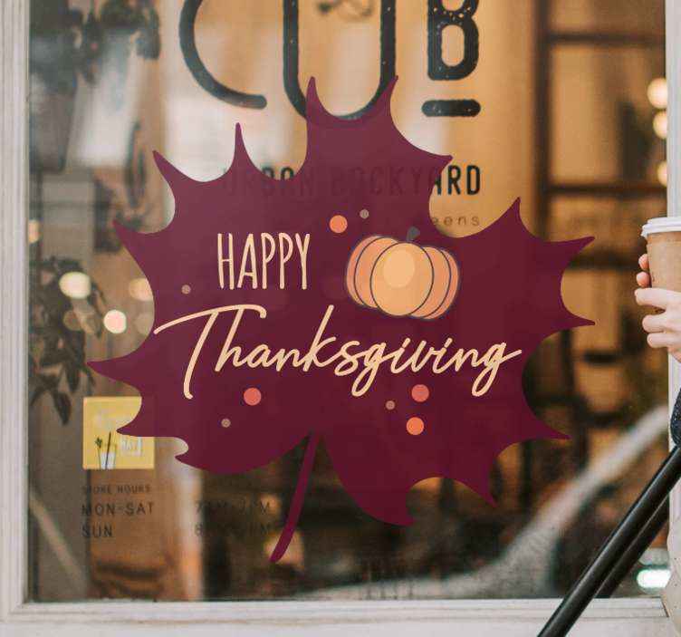 Leaf silhouette happy thanksgiving sticker - TenStickers