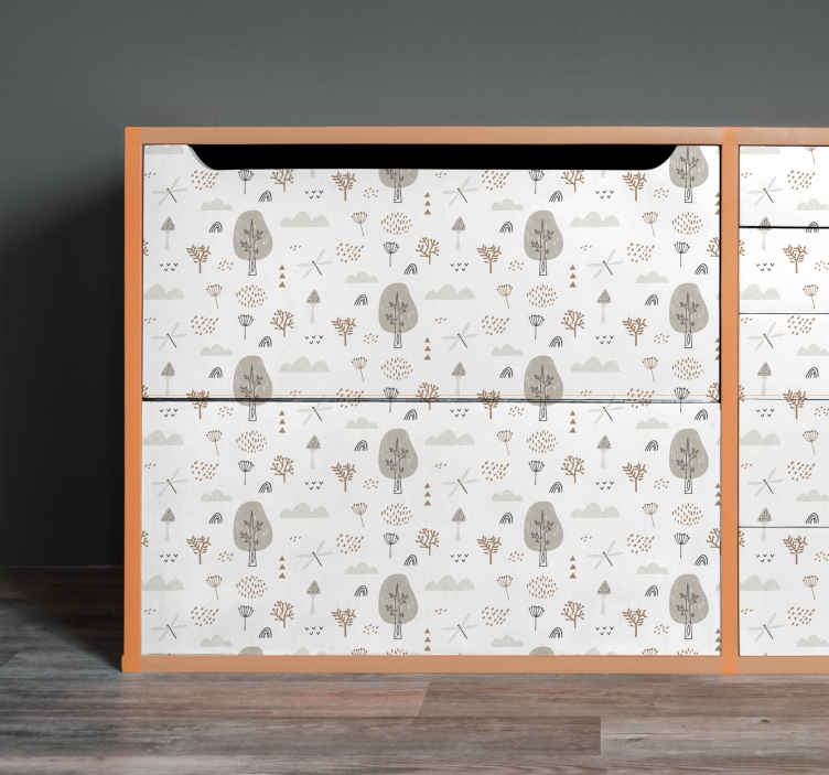 Adesivo per mobile Libellule volanti e foglie in stile nordico