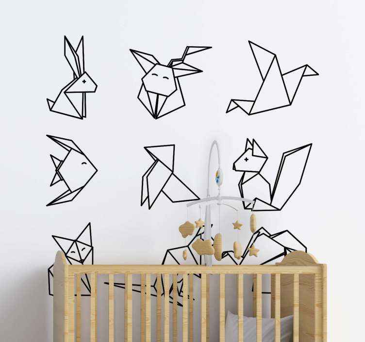 Set of animals origami style wild animal sticker - TenStickers