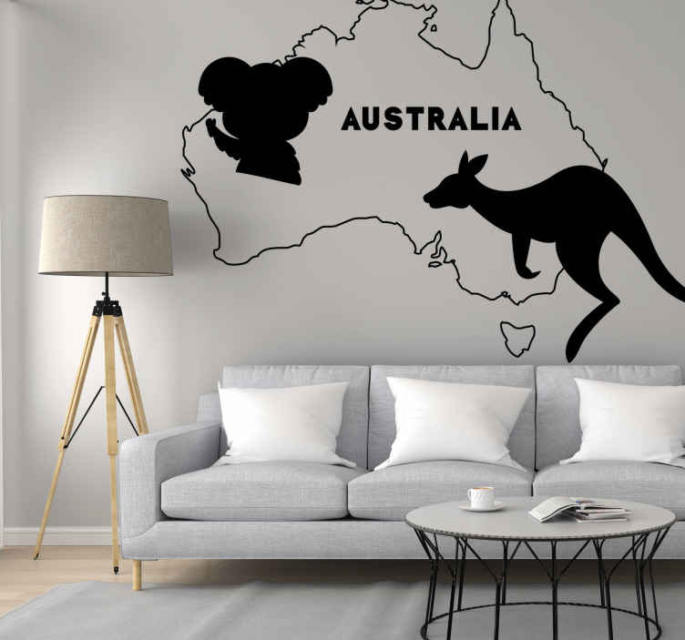 Australia map and animals silhouette sticker - TenStickers