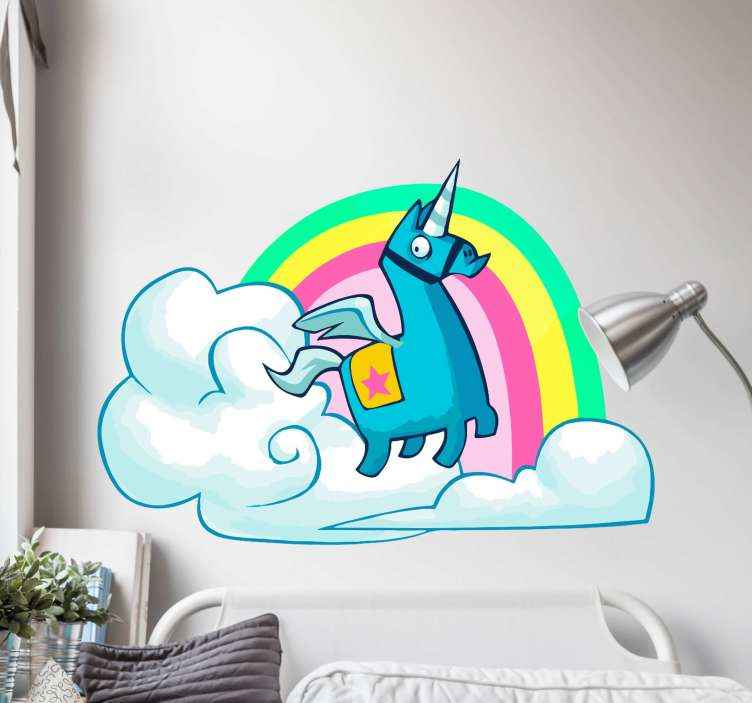Sticker Mural Jeu Video Unicorne vert fortnite