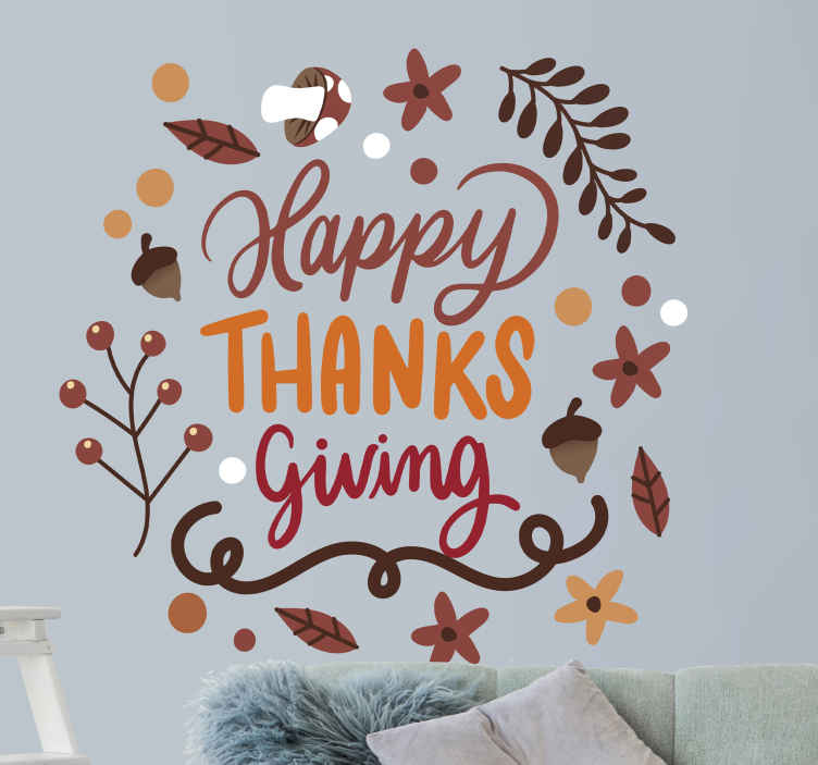 Happy thanksgiving brown nature wall sticker - TenStickers