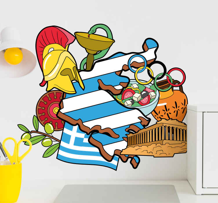 αυτοκόλλητο Ελλάδα χάρτη κινουμένων σχεδίων - TenStickers
