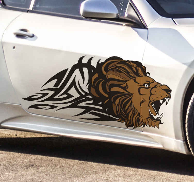 Vinilo para coches león marrón tribal - TenVinilo