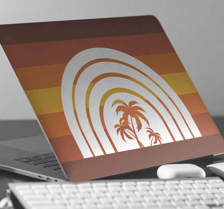Sticker pour ordinateur oasis de palmiers colorés - TenStickers