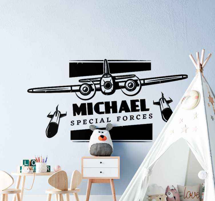 Sticker Mural Illustration Avion militaire volant avec nom
