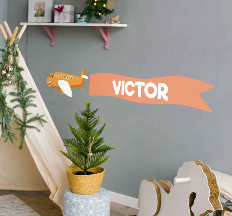 Sticker chambre enfant avion avec nom personnalisé - TenStickers