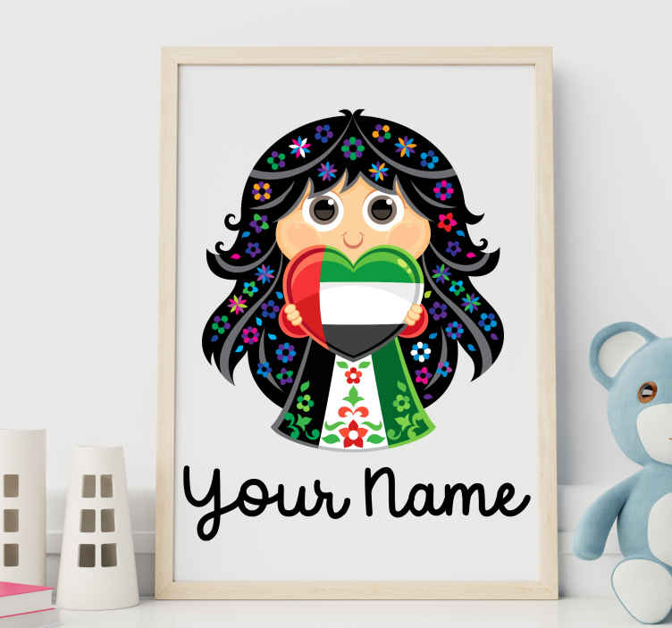 Personalized UAE kid holding flag heart  decal - TenStickers