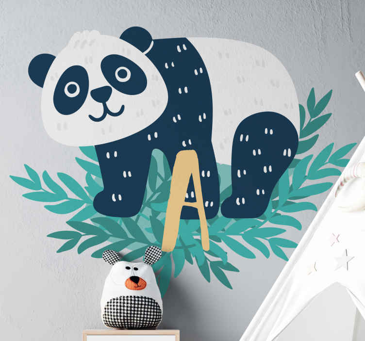 Stickers Bebe Panda Heureux Avec Initiale Tenstickers