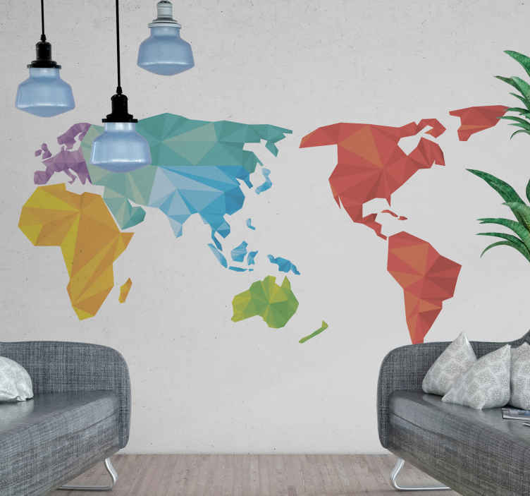 Geometric colour world map wall sticker - TenStickers
