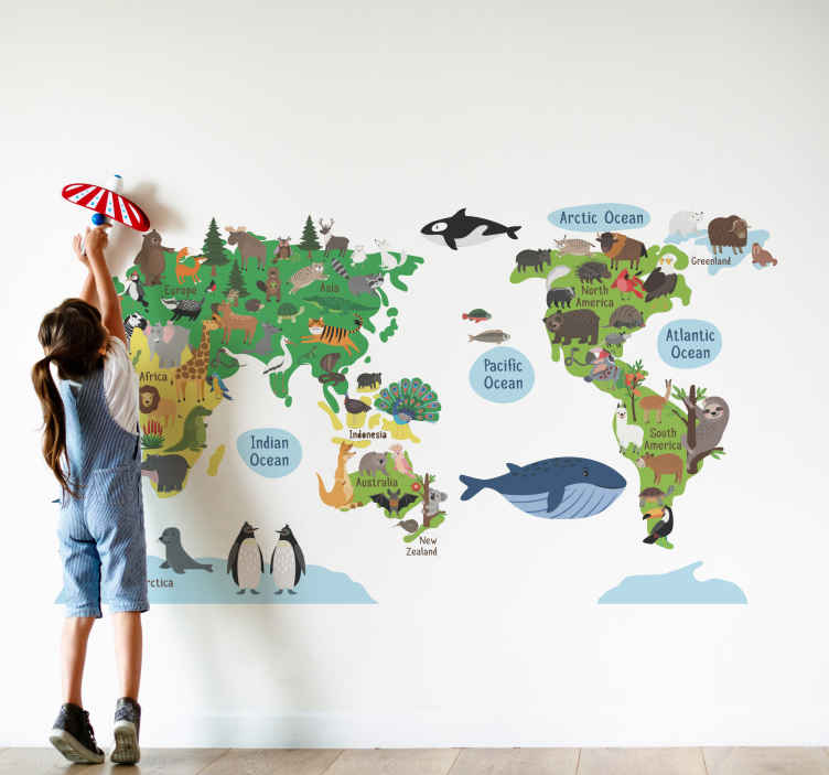 Natural animal map wall sticker - TenStickers