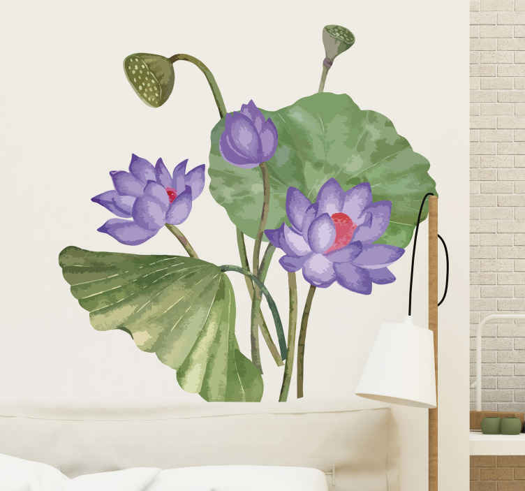 Purple lotus watercolour flower wall decor - TenStickers