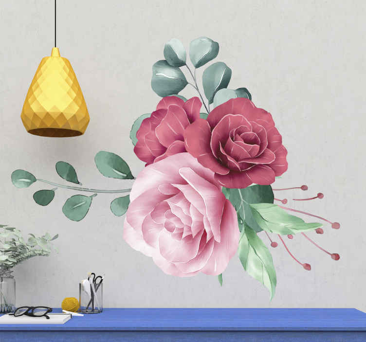 Stickers Muraux Fleurs Pivoine Autocollant Mural Floral Rose Papillon  Décoration Murale Fille Chambre Salon,A,32 x 21,8 x 0,8 cm