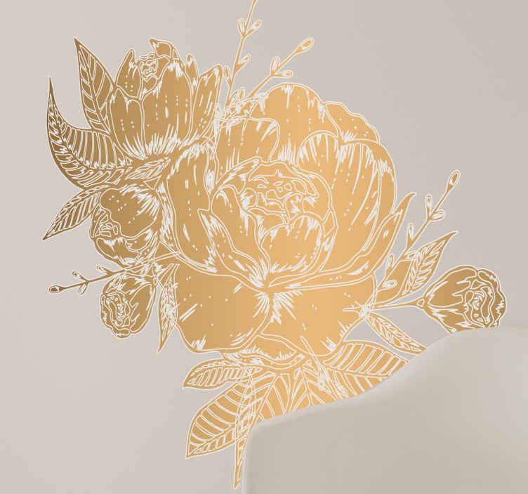 Peony gold flower wall decal - TenStickers