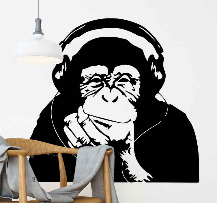 Banksy Pensador Macaco Fones De Ouvido Design-arte De Parede Adesivo De Vinil Graffiti... 