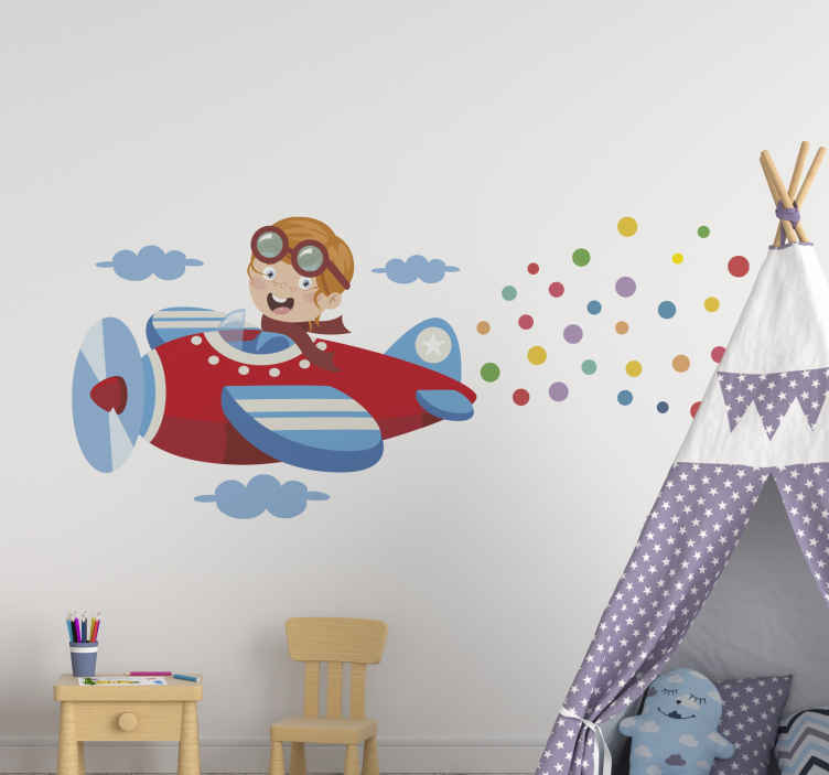 Sticker murale illustrazione Aeroplano rosso con coriandoli