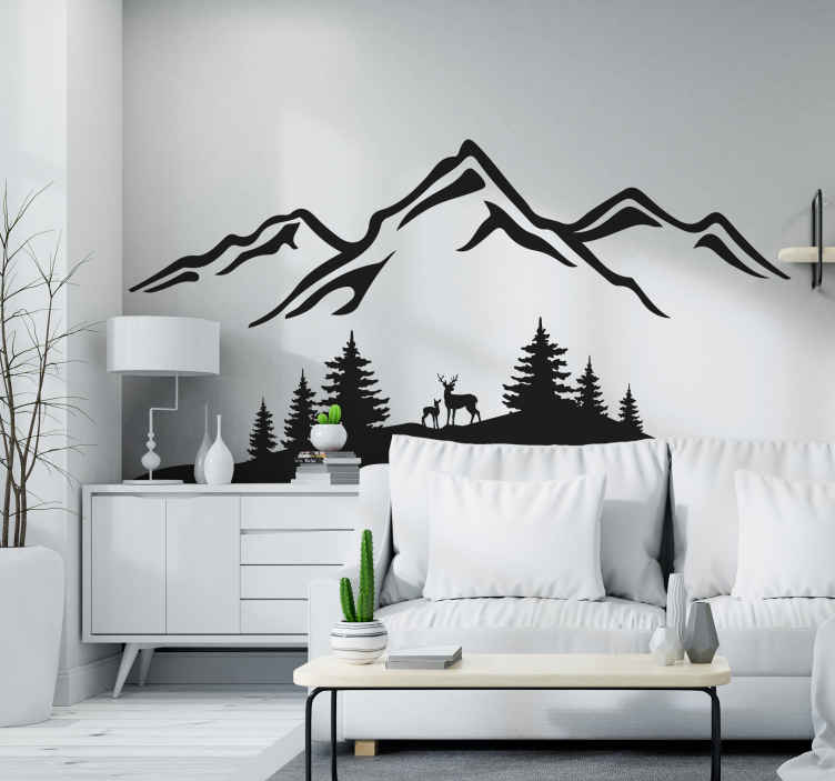 sticker mural Nature de montagne avec un cerf - TenStickers