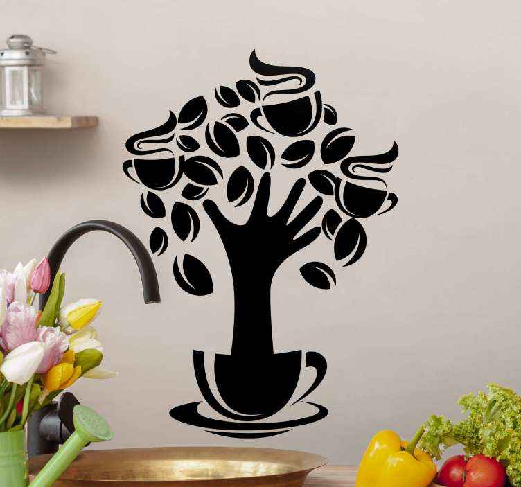 Vinilo decorativo bebida árbol de la taza de café - TenVinilo