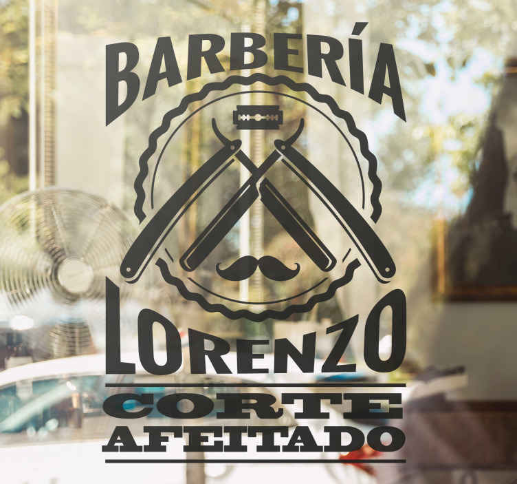 Vinilo peluquería cortar y afeitar con nombre - TenVinilo