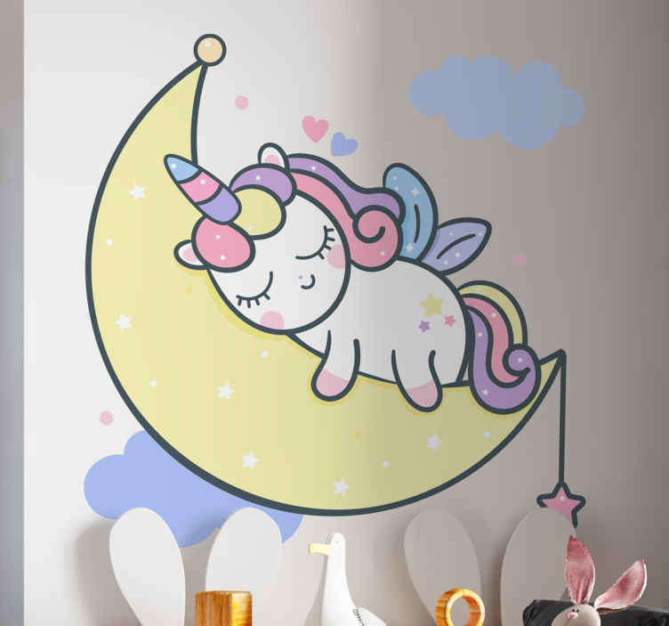 Cartoon Sleeping Unicorn On Moon Fairy Tale Wall Decal Tenstickers