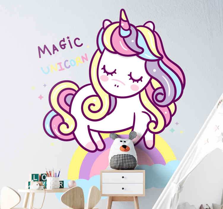 Sticker Mural Conte pour enfant Licorne magique sur arc en ciel -  TenStickers
