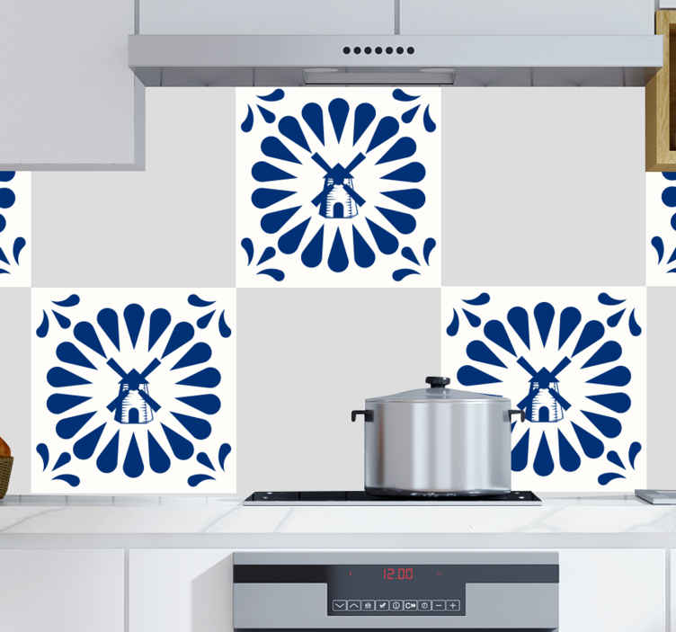 Adesivo per piastrella Mulini blu di delft