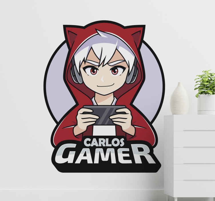 Sticker Mural Illustration Gamer anime garçon - TenStickers