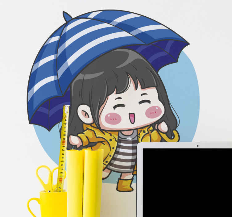 傘のイラストの壁の芸術を持つかわいい女の子 Tenstickers