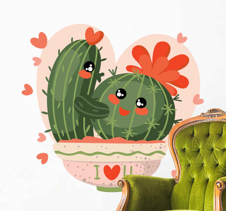 Vinilo plantas pareja cactus besándose - TenVinilo
