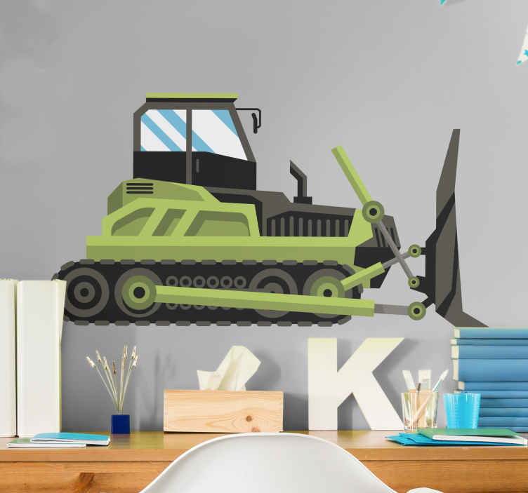 Excavator bulldozer green cartoon for kids toy decal - TenStickers