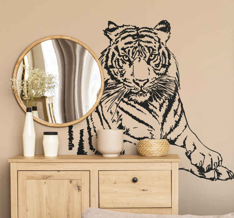 Tigre 3d em papel de parede fotomural vinílico de parede - TenStickers